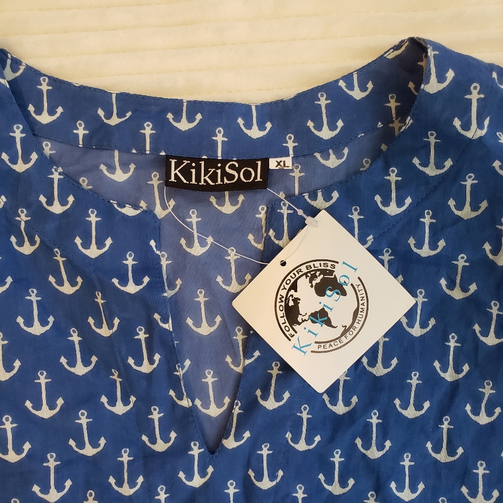 SOLD KikiSol Blue/ White Anchor Print Women's Top/ Coverup XL - Picture 7 of 8